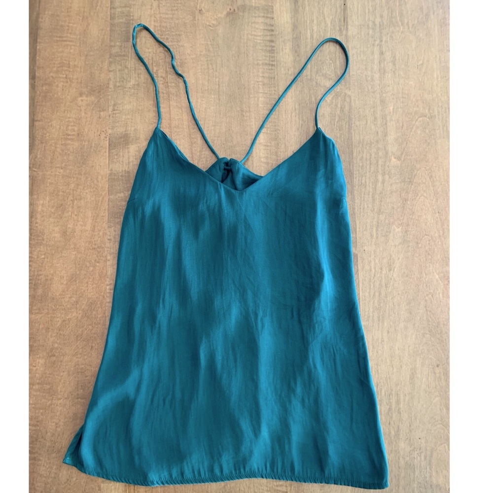 Oysho spaghetti silk strap shirt in blue medium